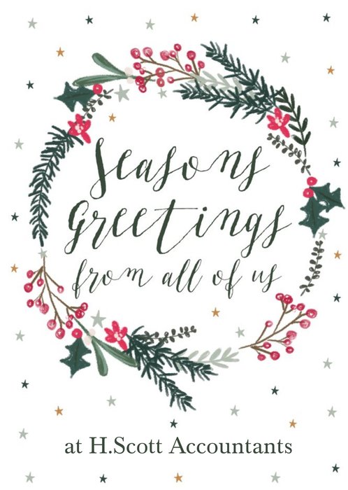 Seasons Greetings From All Of Us Cute Wreath Christmas Card