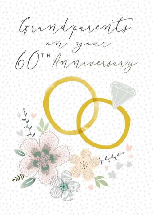Laura Darrington Illustrated Wedding Rings Grandparents 60th Anniversary Card