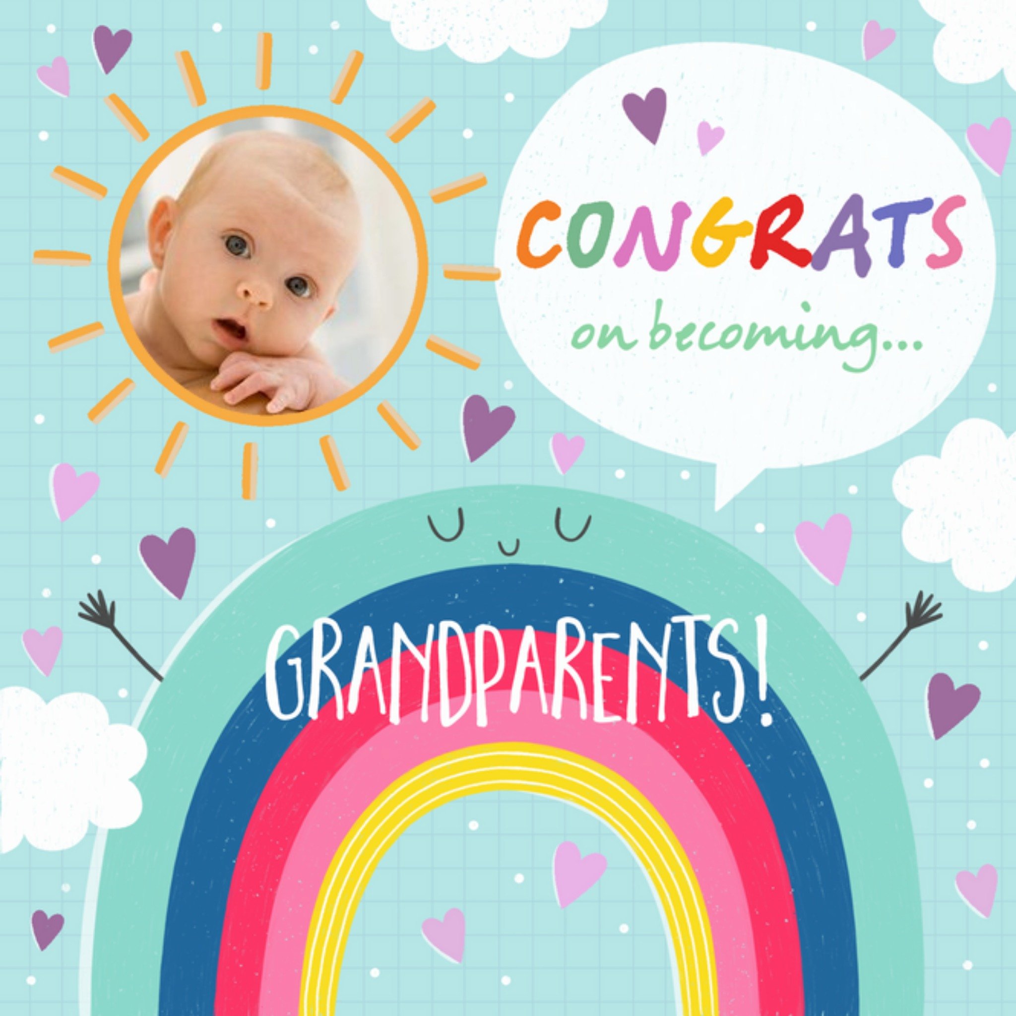 Illustration Of A Smiling Rainbow Grandparents Photo Upload Congratulations Card, Square