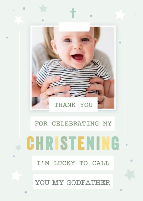 You Are Golden Christening Godfather Thank You Photo Upload Card
