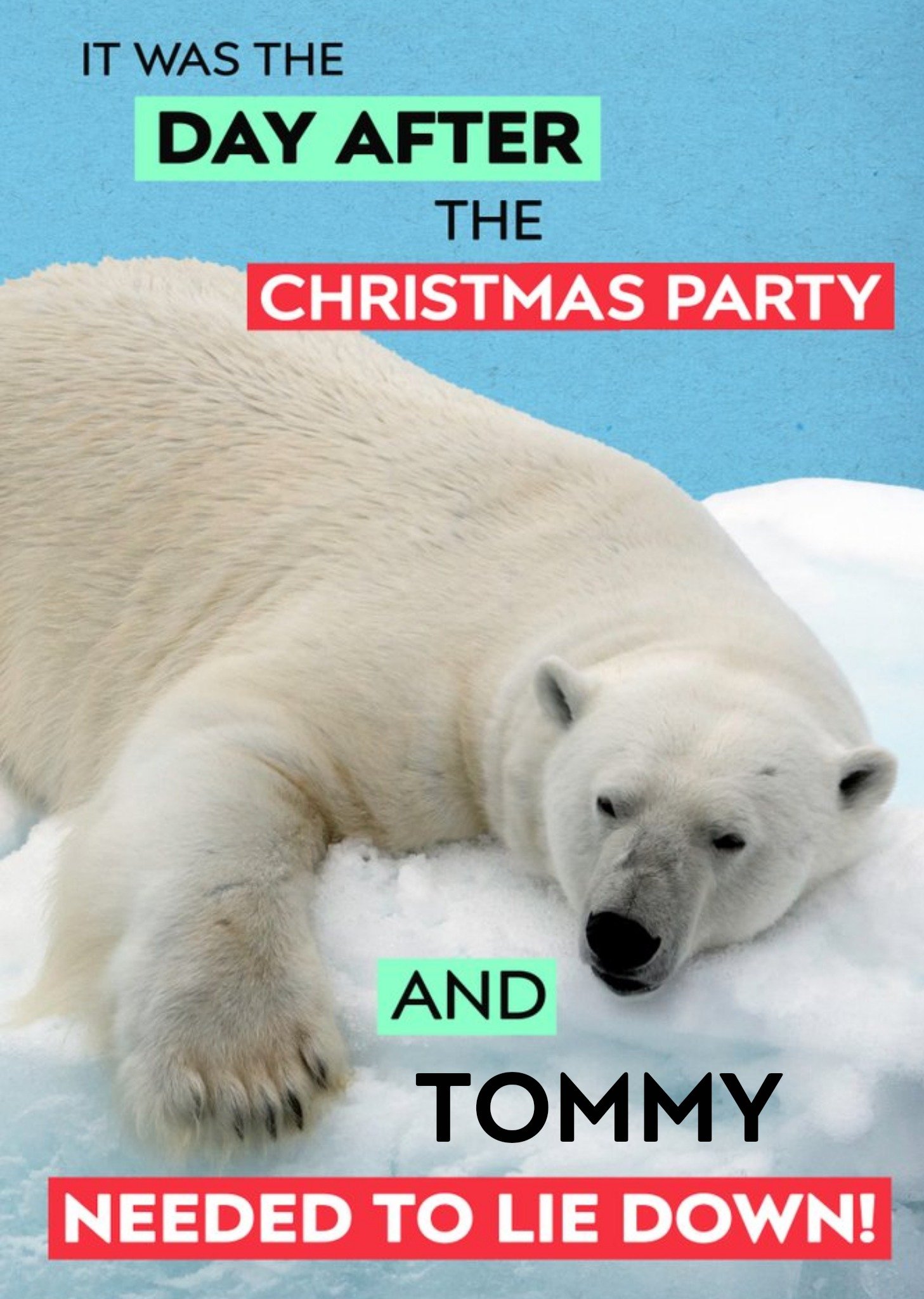 Moonpig Hungover Polar Bear Christmas Party Personalised Card, Large