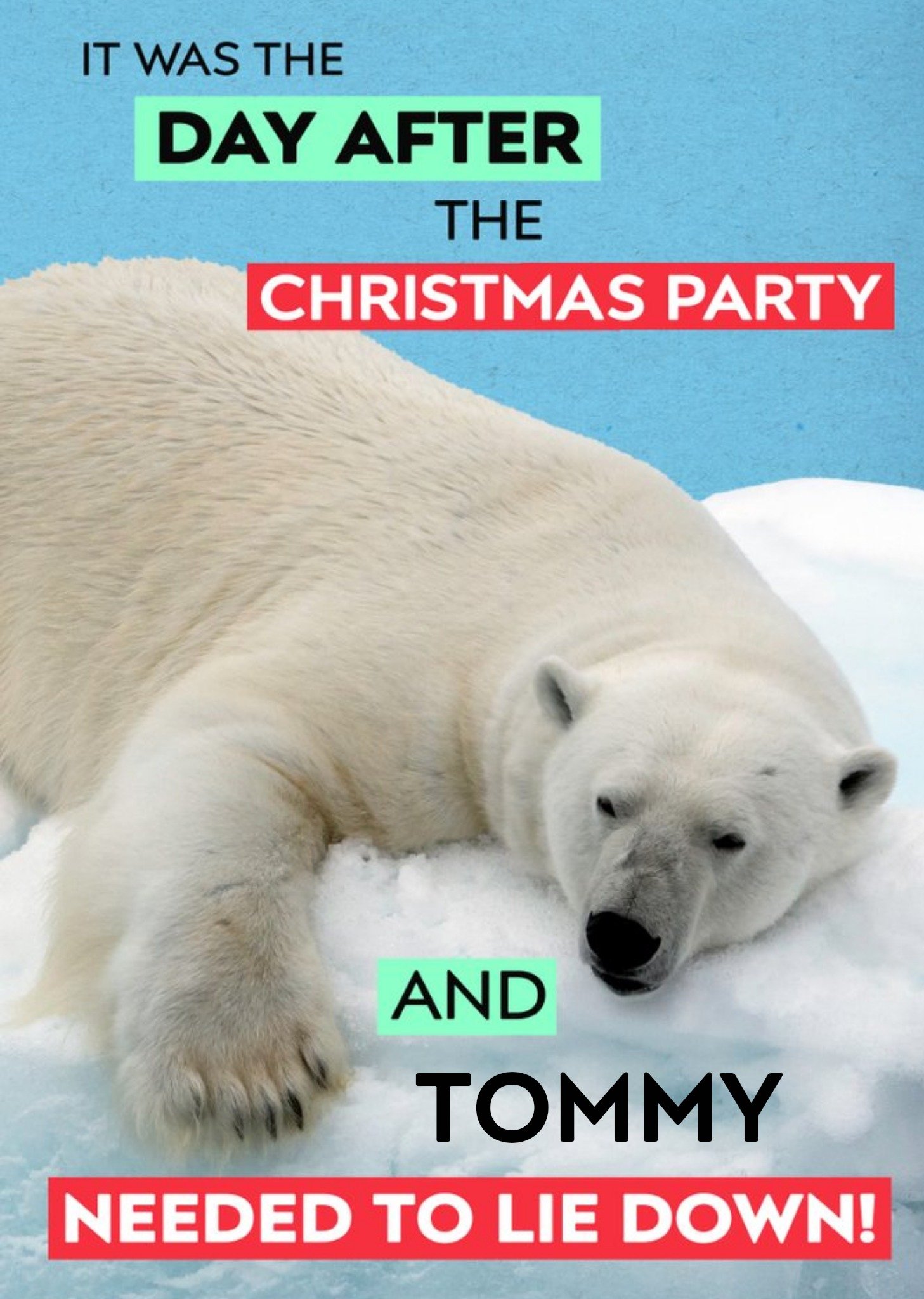 Hungover Polar Bear Christmas Party Personalised Card Ecard