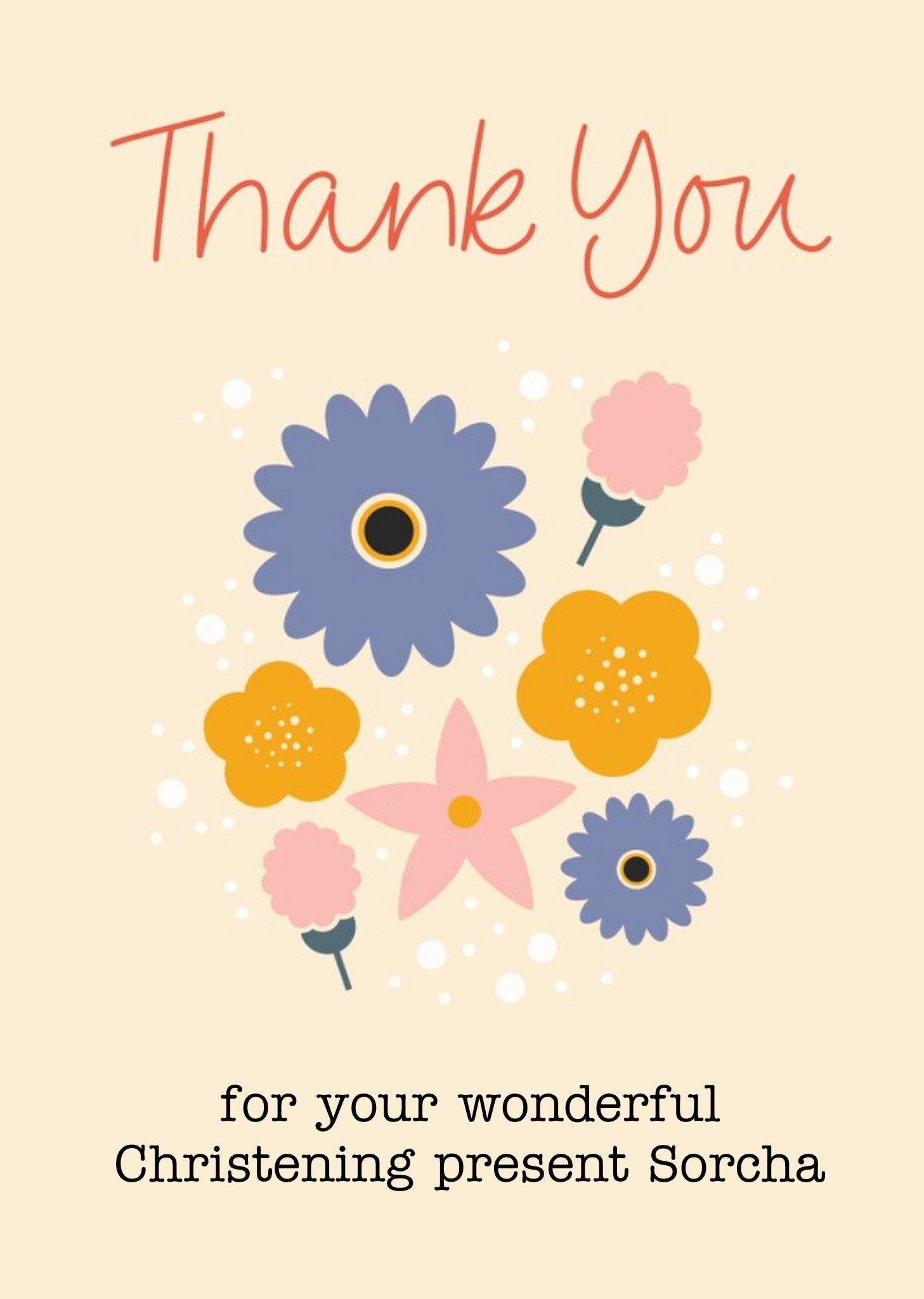 Colourful Flowers On A Cream Coloured Background Thank You For Your Christening Present Card Ecard