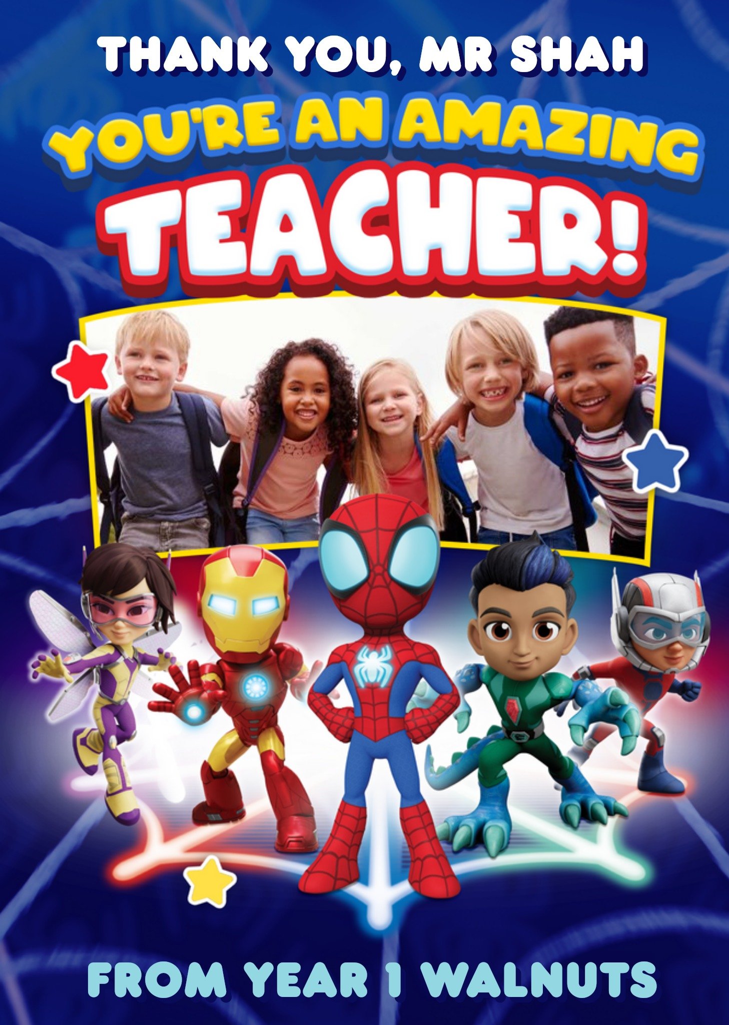 Spiderman Spidey And His Amazing Friends Photo Upload Thank You Teacher Card, Large