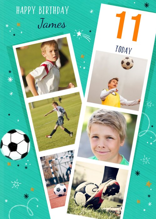 Colette Barker Green Illustrated Football Doodle Customisable Photo Strip Birthday Card