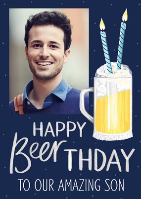 Okey Dokey Cute Illustrated Beer Photo Upload Amazing Son Birthday Card