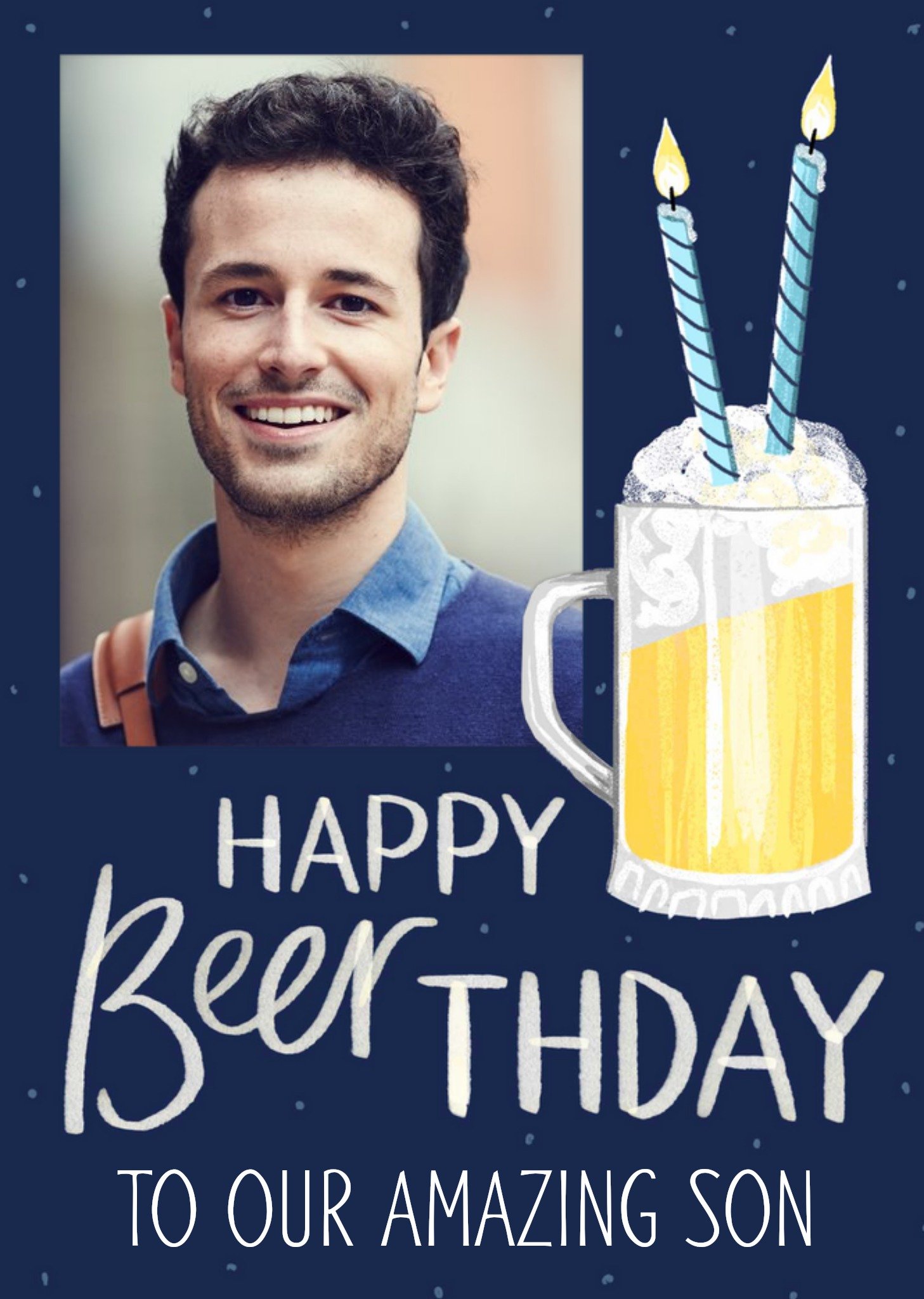 Okey Dokey Design Okey Dokey Cute Illustrated Beer Photo Upload Amazing Son Birthday Card, Large