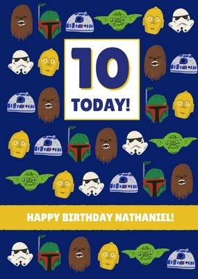 Disney Star Wars Boba Fett Chewbacca Yoda R2D2 Stormtrooper kids 10 today Birthday card