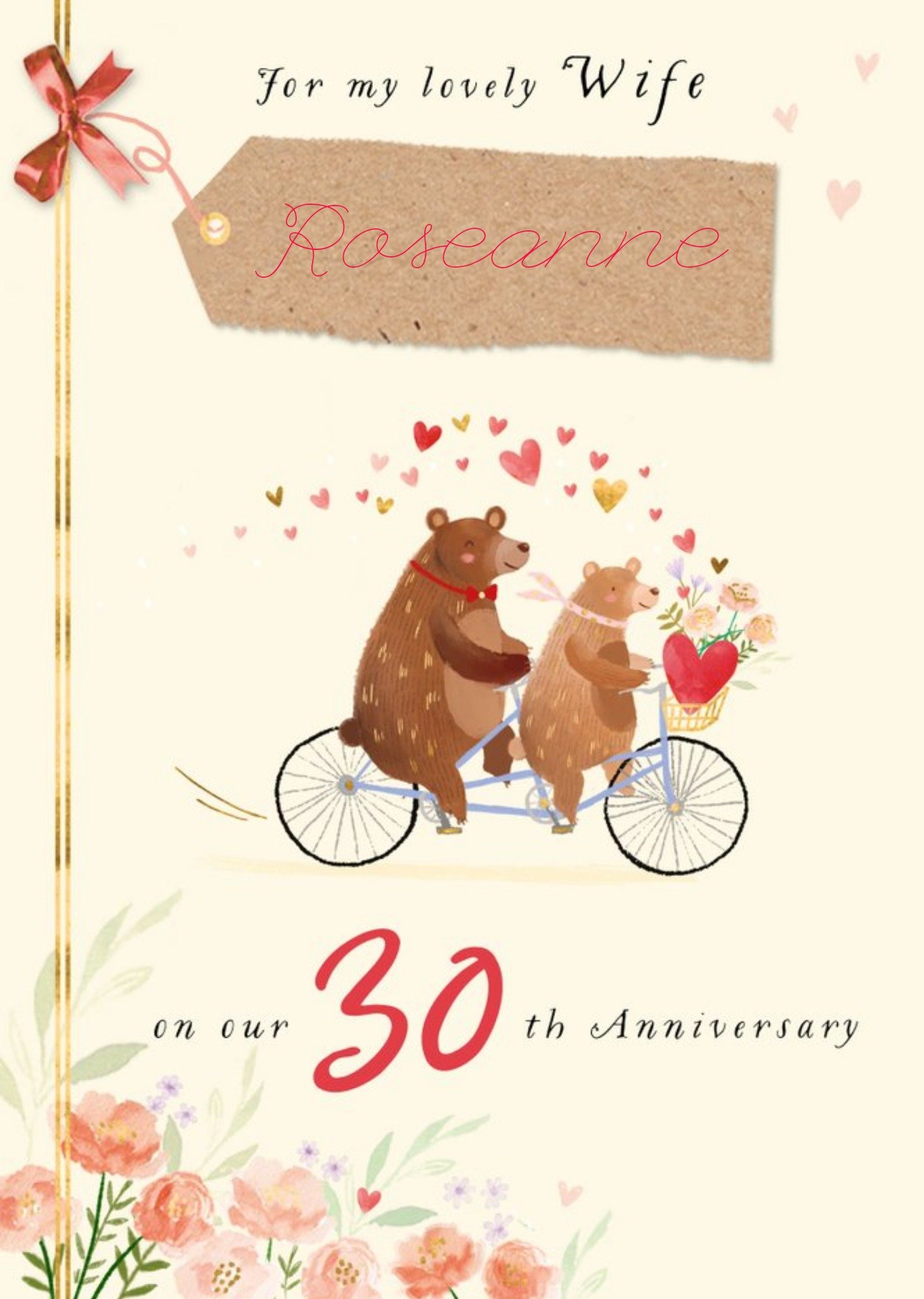 Ling Design Illustrated Bears On A Tandem Bicycle 30th Anniversary Editable Card Ecard