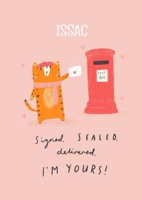 Cute Cat Illustrated Signed Sealed Delivered Valentines Day Card