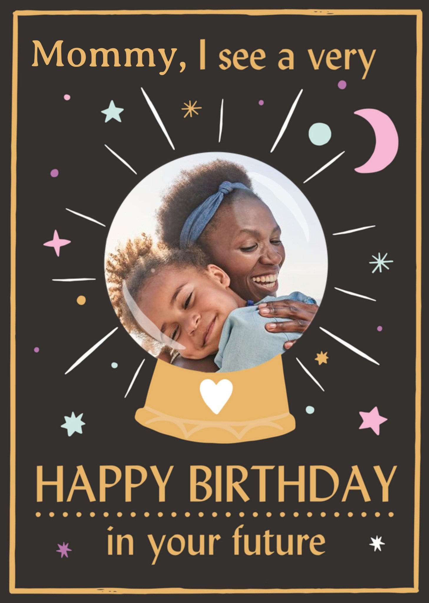 Moonpig Illustrated Crystal Ball Photo Upload Birthday Card, Large