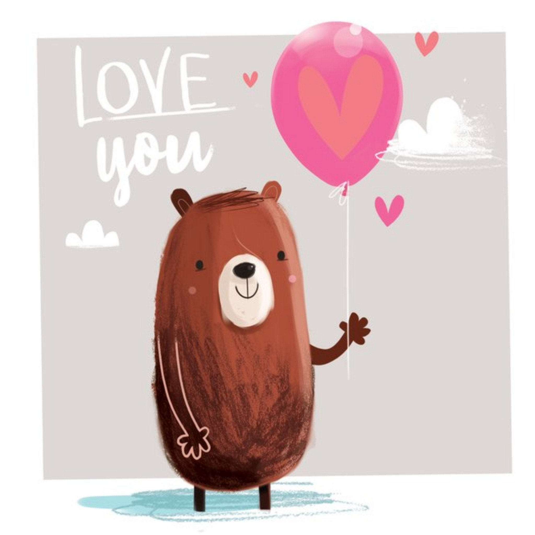 Cute Illustrated Bear Love You Anniversary Card, Square