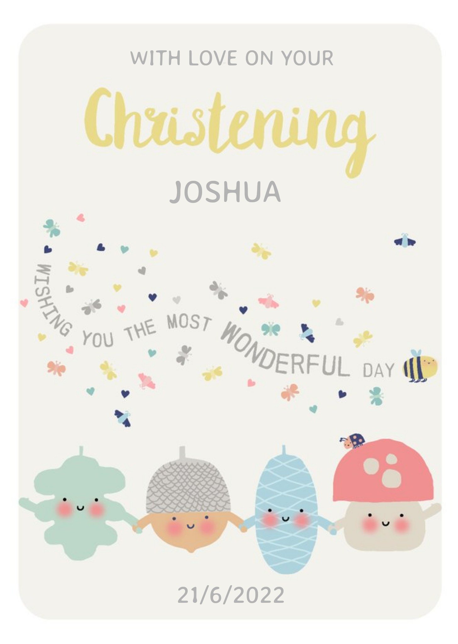 Little Acorns Personalise Date Christening Card Ecard