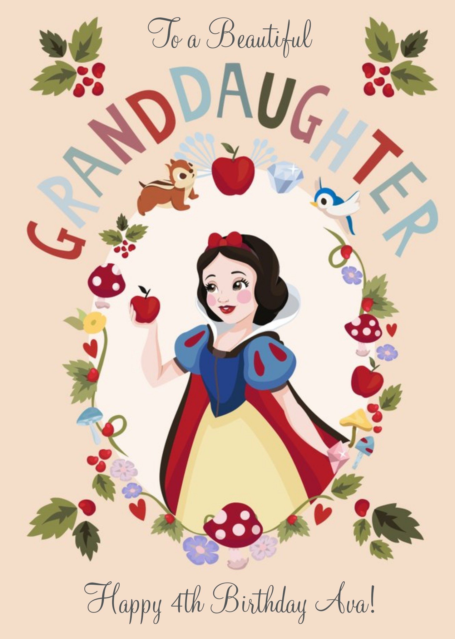Disney Princesses Disney Princess Snow White Personalised Granddaughter Card, Large