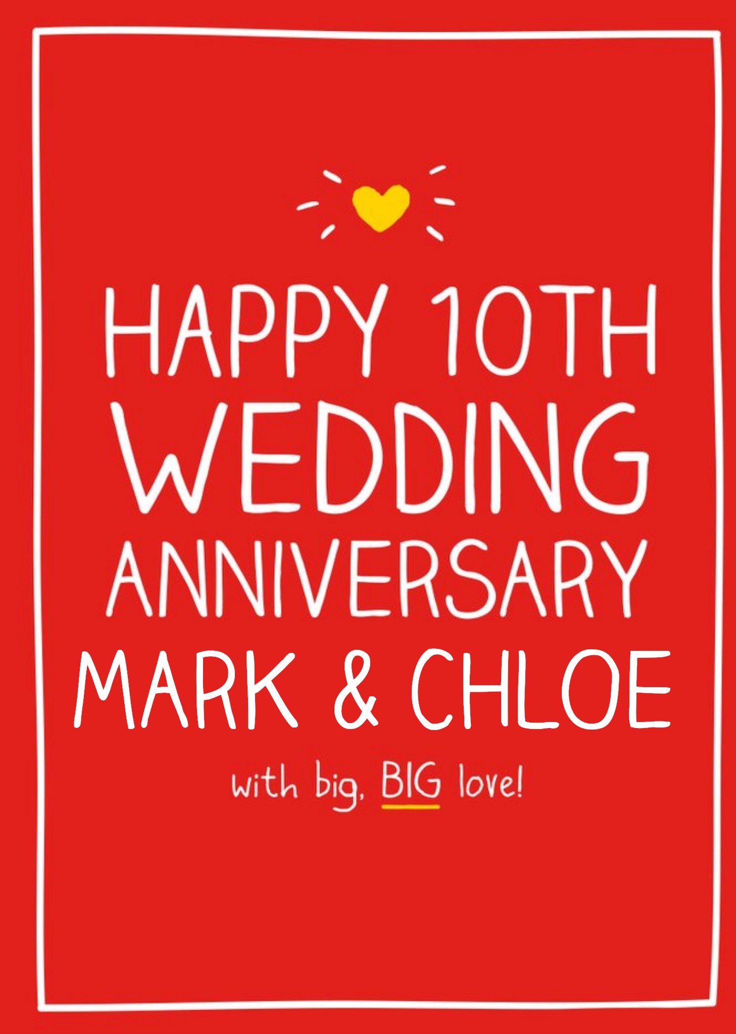Happy Jackson - Happy 10th Wedding Anniversary, With Big, Big Love, Large Card
