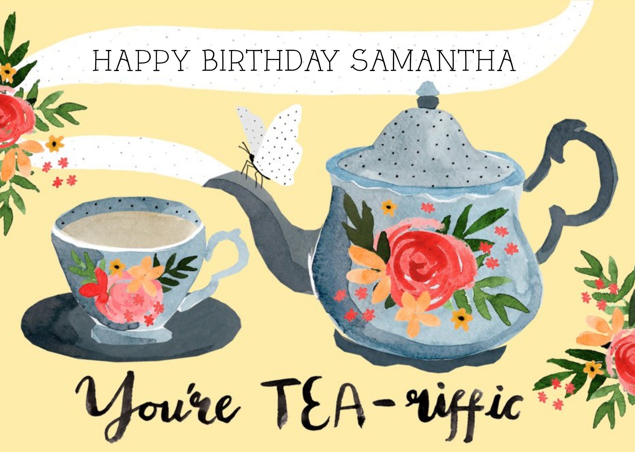 Okey Dokey Design You're Tea-Riffic Illustrated Tea Birthday Card, Large