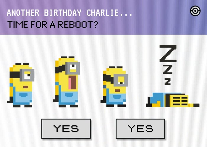 Despicable Me Pixelated Minions Time For A Reboot Birthday Card