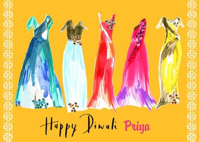Bright Watercolour Dresses Personalised Happy Diwali Card