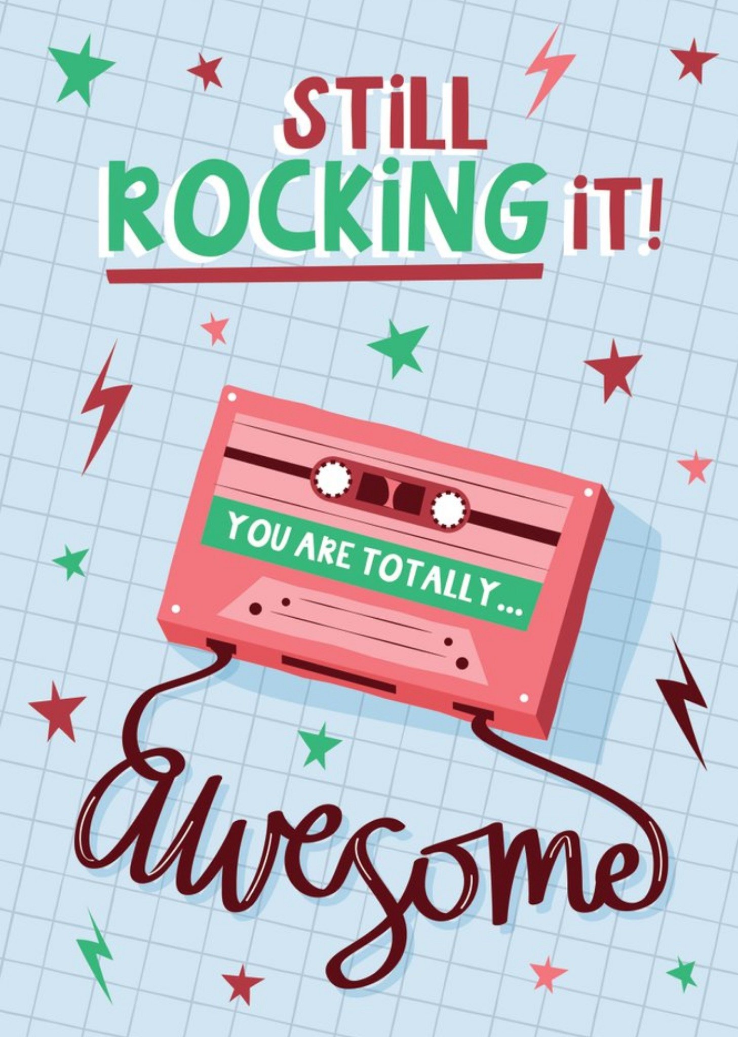 Moonpig Bright Graphic Music Cassette Still Rocking It You Are Totally Awesome Birthday Card, Large