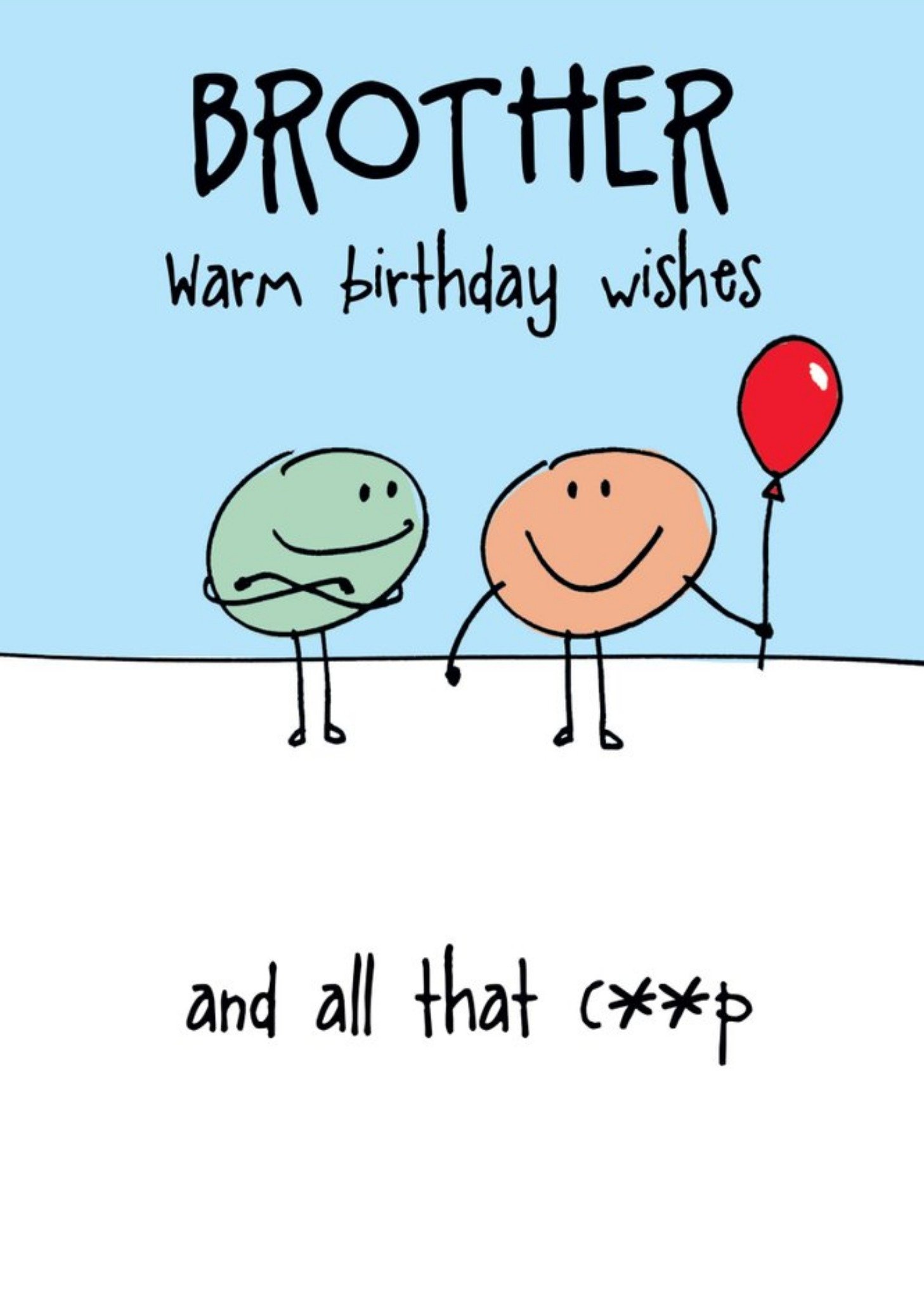 Illustration Of Two Character One With A Balloon Funny Brother's Birthday Card Ecard