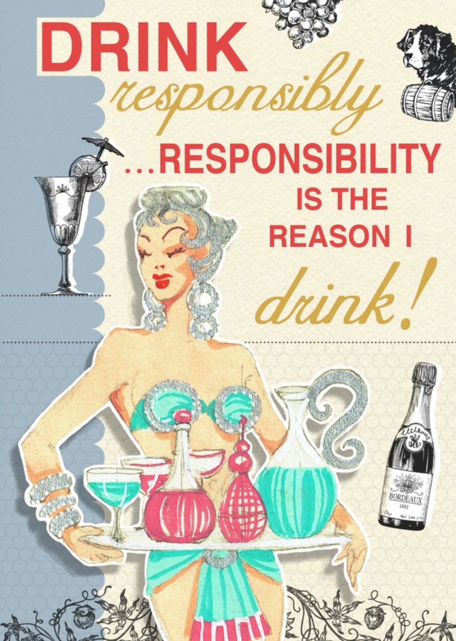 Moonpig Fashion Faux Pas Drink Responsibly Birthday Card, Large