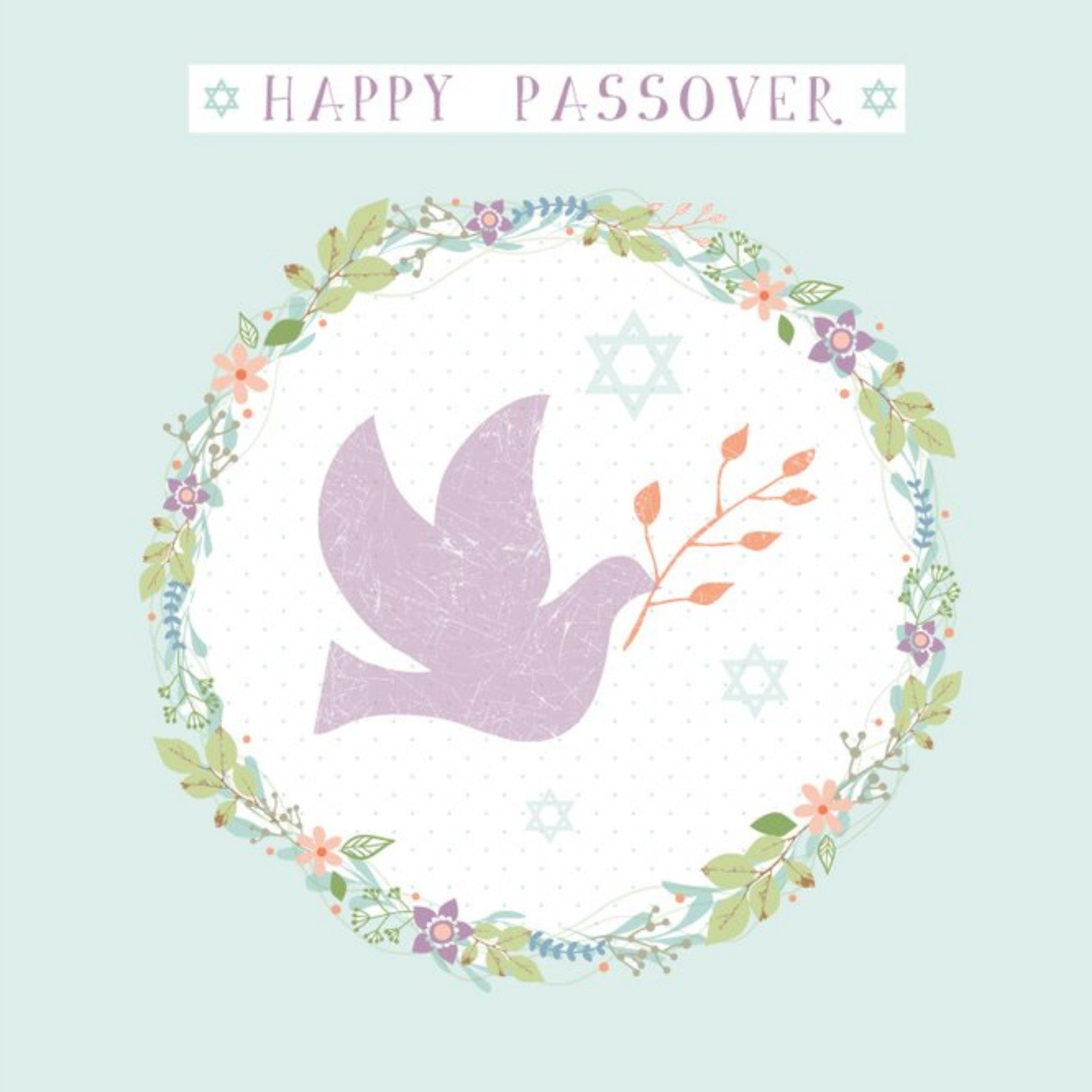 Happy Passover Dove Floral Card, Square