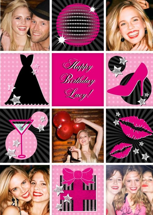 Pink Martinis And Heels Happy Birthday Photo Card