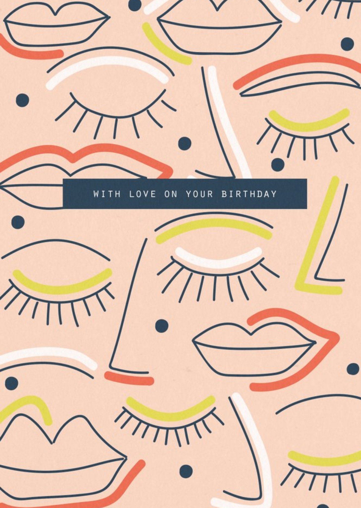 Moonpig Birthday Card - With Love - Graphic Pattern - Faces, Large