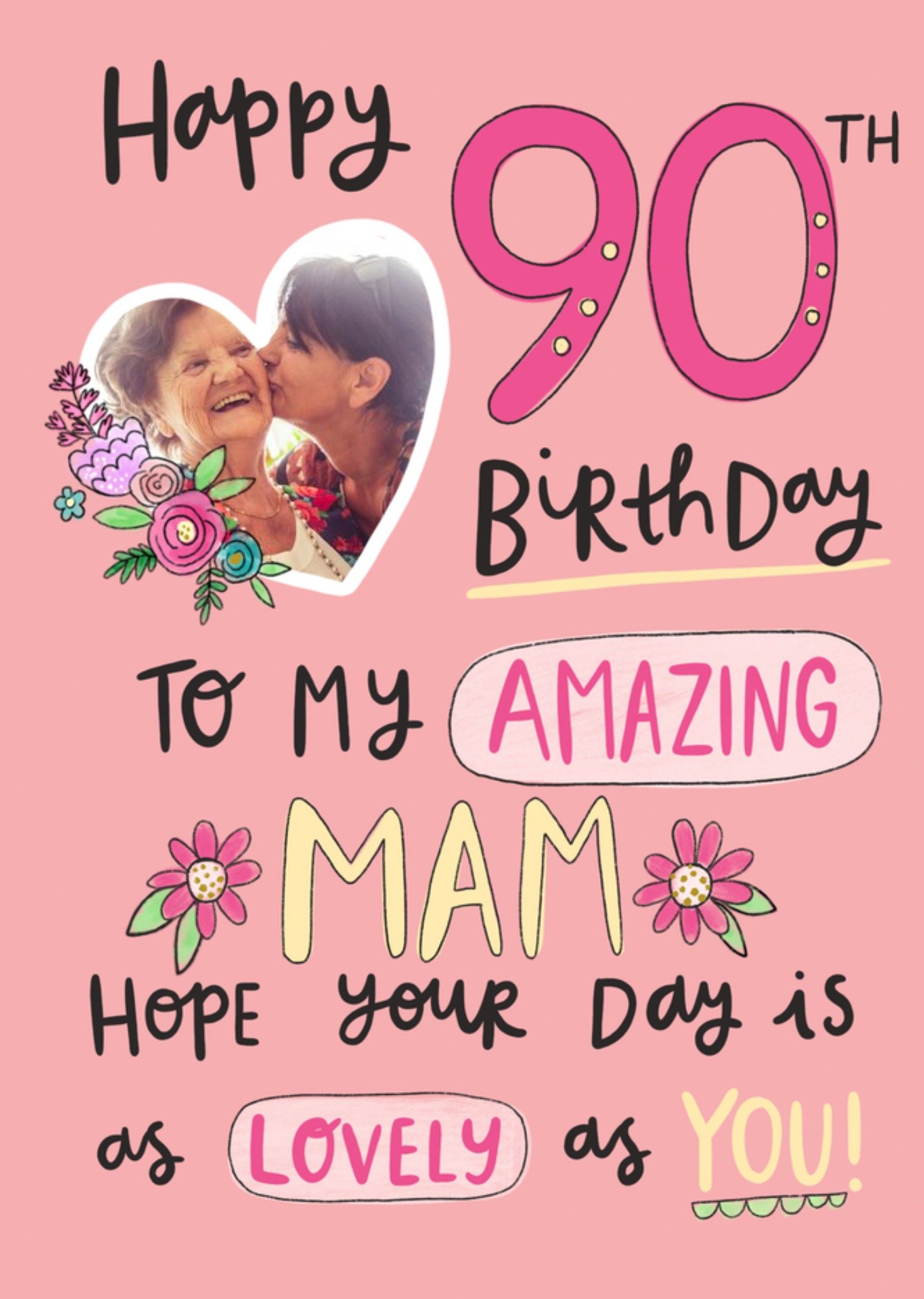 Mam Photo Upload 90th Birthday Typographic Card Ecard