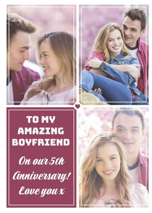 5th Anniversary Photo Upload Card For Boyfriend