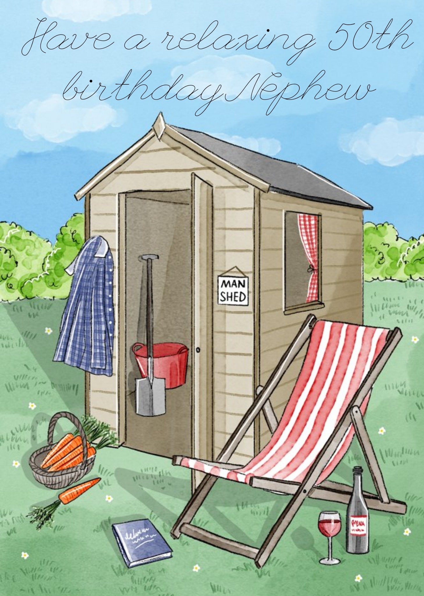 Moonpig Illustrated Garden Shed 50th Birthday Card For Your Nephew By Okey Dokey Design, Large