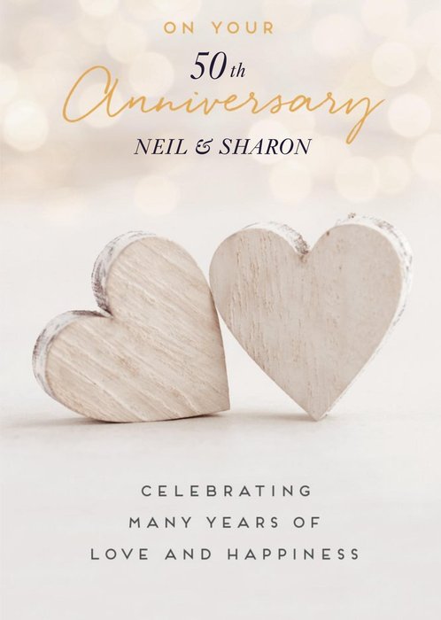 Pigment Wooden Hearts 50th Anniversary Card
