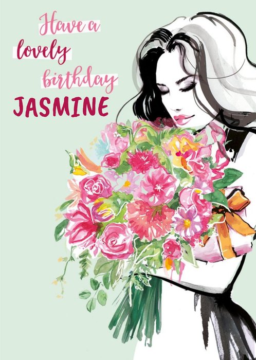 Floral Arty fashion illustration Birthday Card
