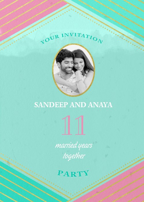 Pastel Stripes Personalised 11Th Anniversary Party Invitation