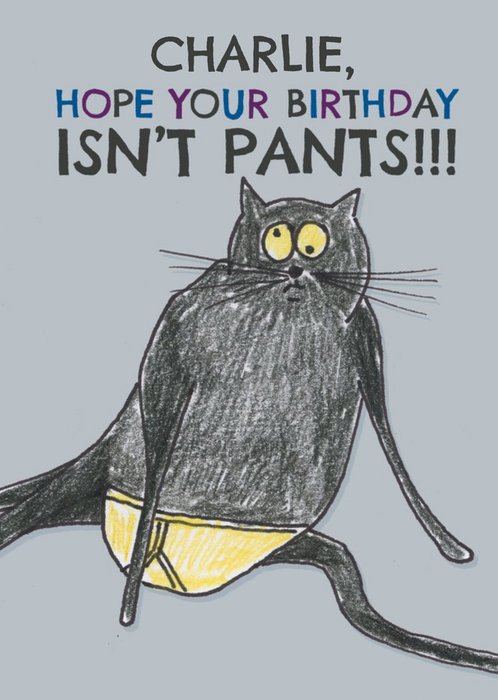 Quirky Illustration Of A Cat In Briefs Hope Your Birthday Isn't Pants! Birthday Card