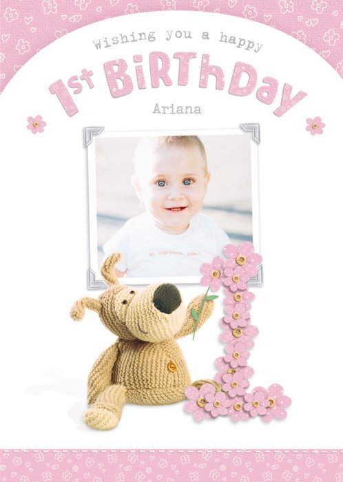 Cute 1st Birthday Photo Upload Boofle Card