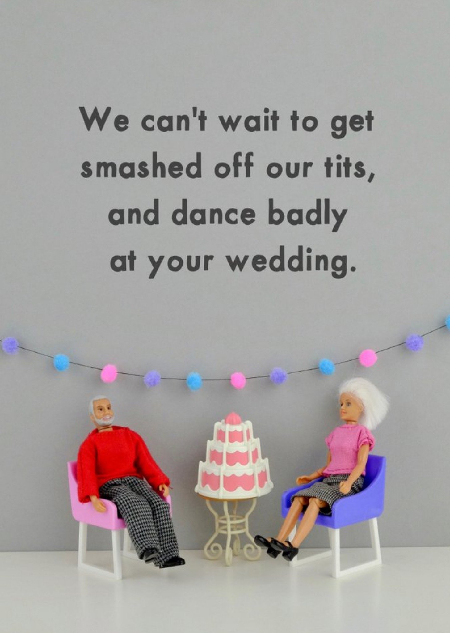 Bold And Bright Funny Rude We Cant Wait To Get Smashed Our Tits At Your Wedding Card, Large