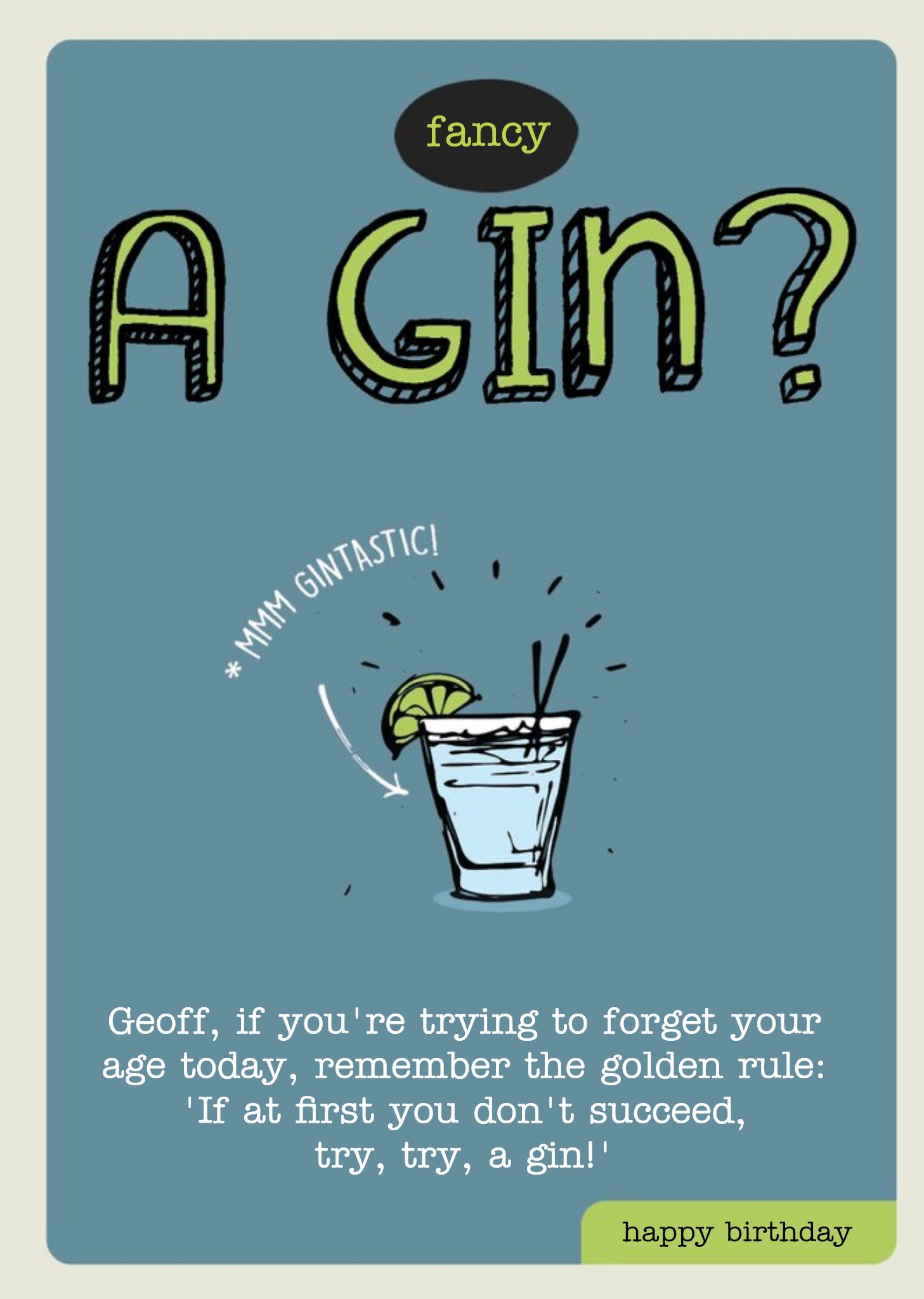 Moonpig Fancy A Gin Personalised Happy Birthday Card, Large