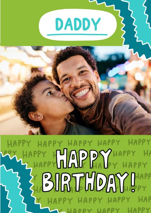 Illustrated Green Daddy Photo Upload Birthday Card