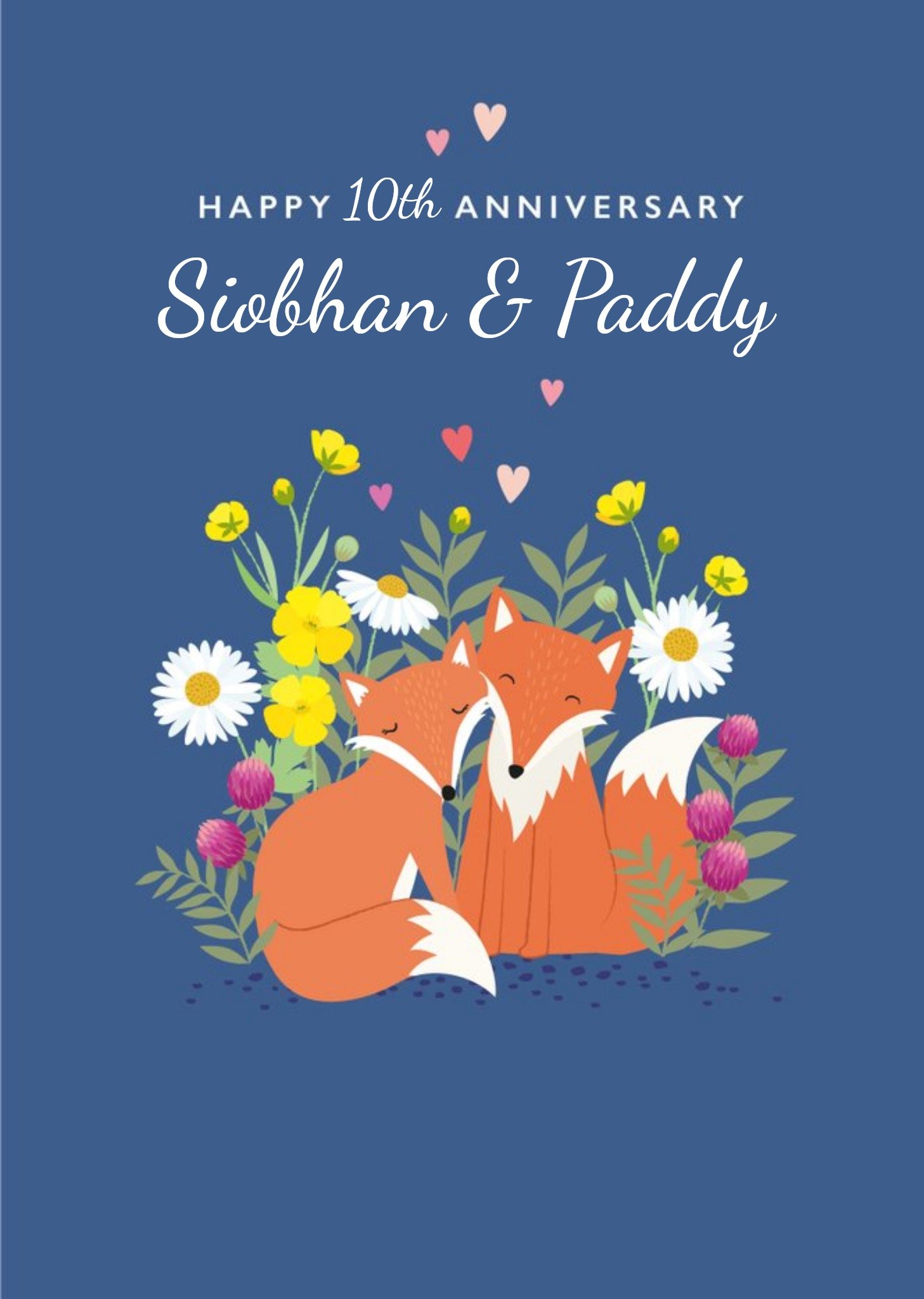 Cute Illustrated Foxes 10th Anniversary Card Ecard