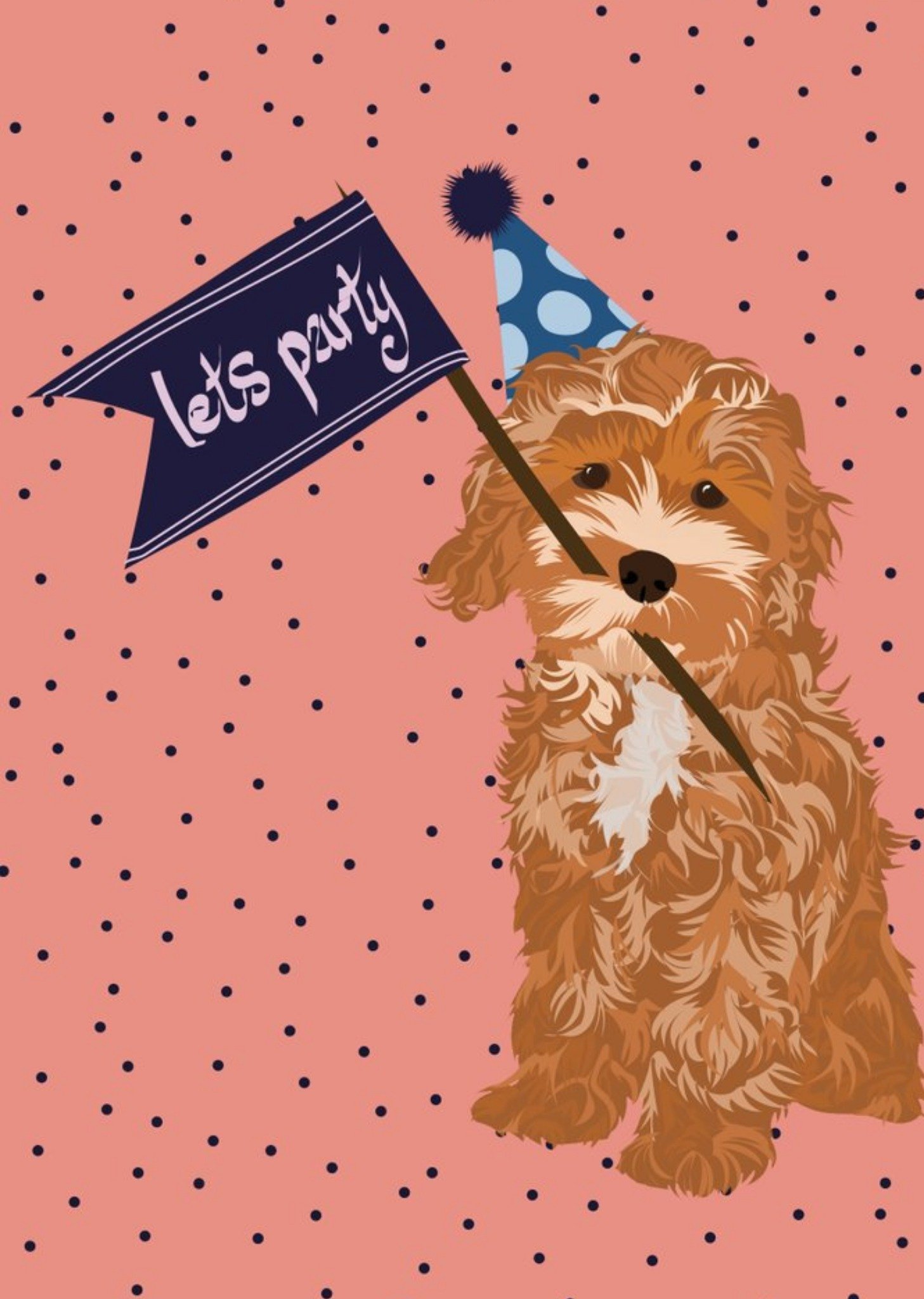 Moonpig Illustrated Dog With Let's Party Flag Card Ecard