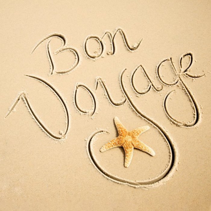 Photographic Bon Voyage Written On A Sandy Beach Card