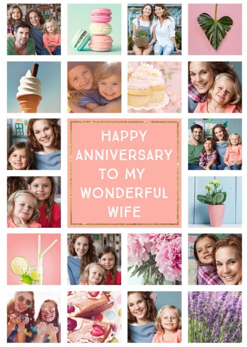 Wonderful Wife 20 Photo Upload Anniversary Card