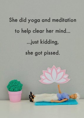 Funny Photographic Female Figurine Yoga Drinking Humour Card