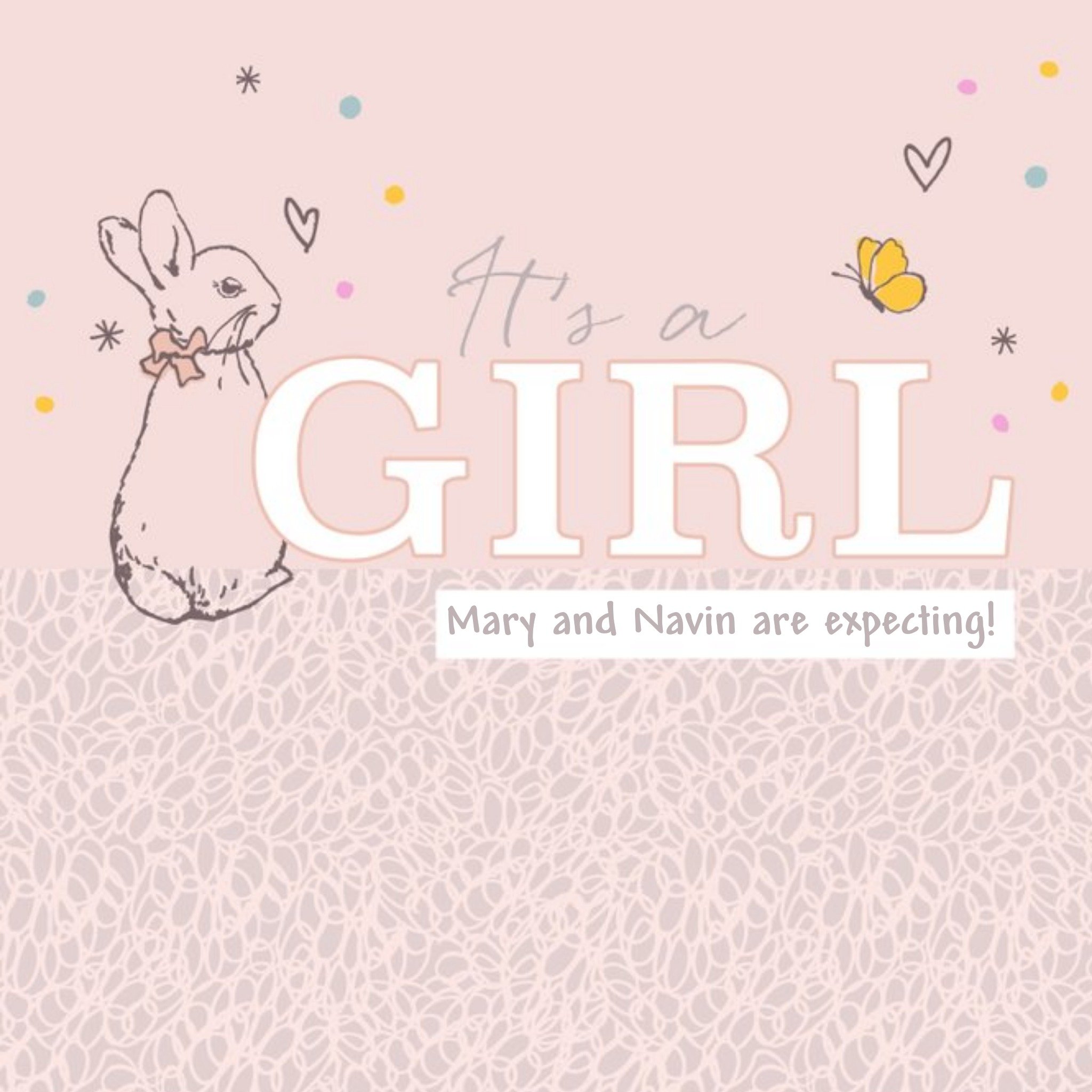 Beatrix Potter Peter Rabbit Gender Reveal It's A Girl Card, Square