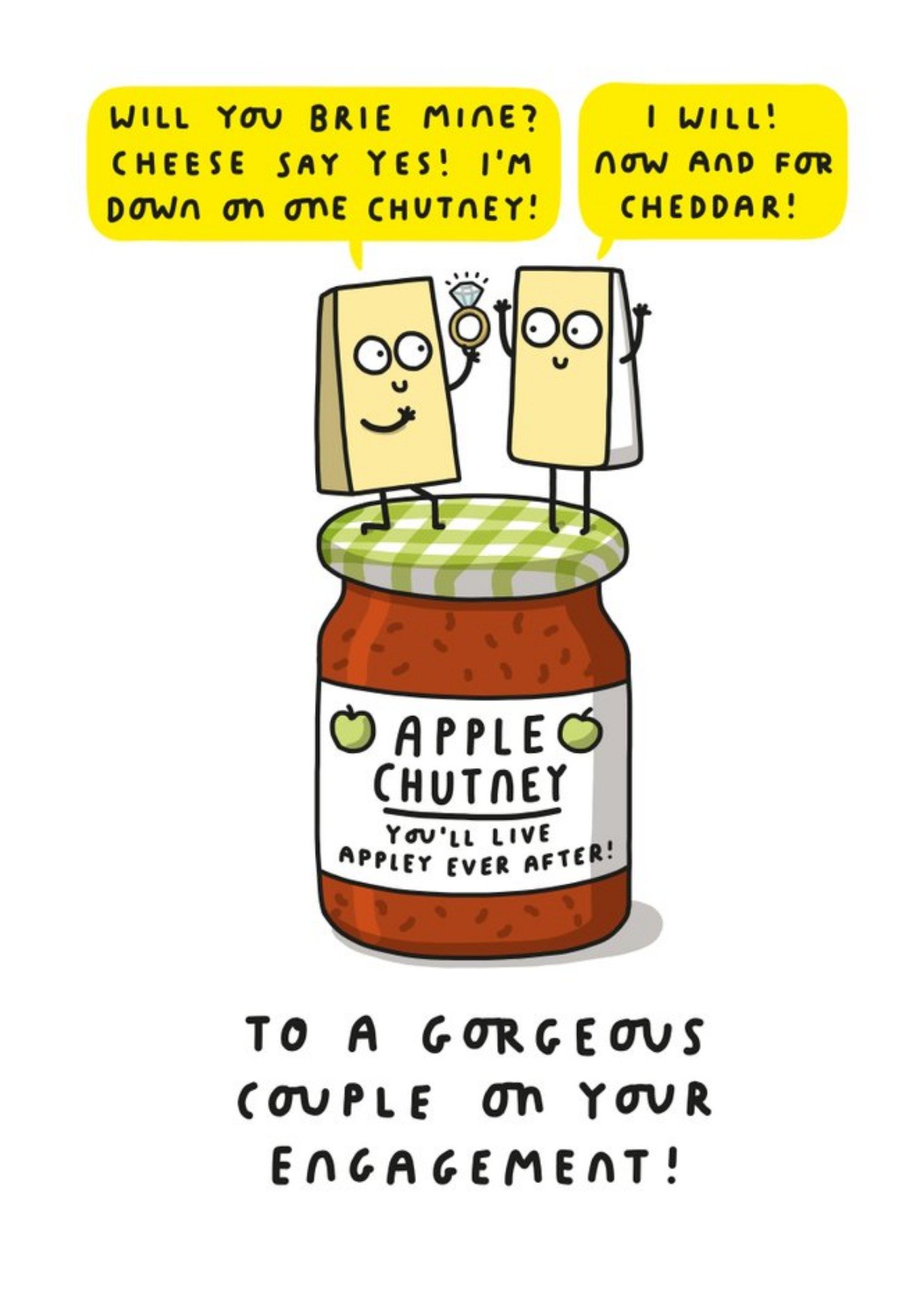 Moonpig Funny Pun Will You Brie Mine Cheese Say Yes Im Down On One Chutney Engagement Card, Large