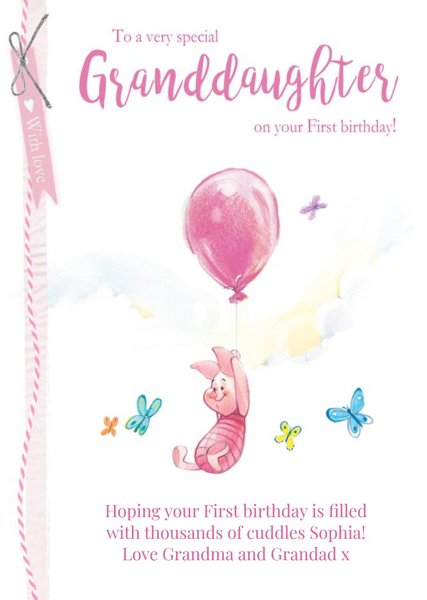 First Birthday Card - Winnie The Pooh - Piglet, Large
