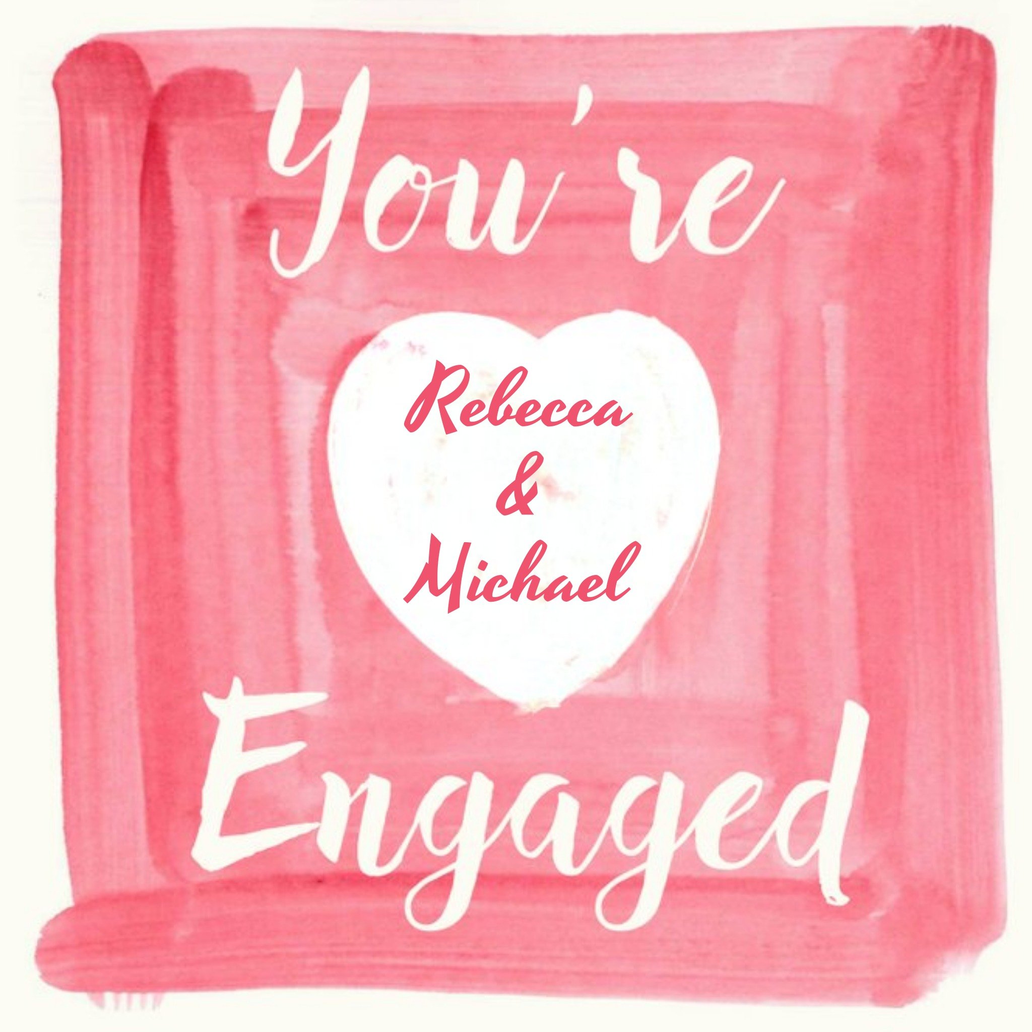 Moonpig Pink And White Brush Strokes Personalised Engagement Card, Square