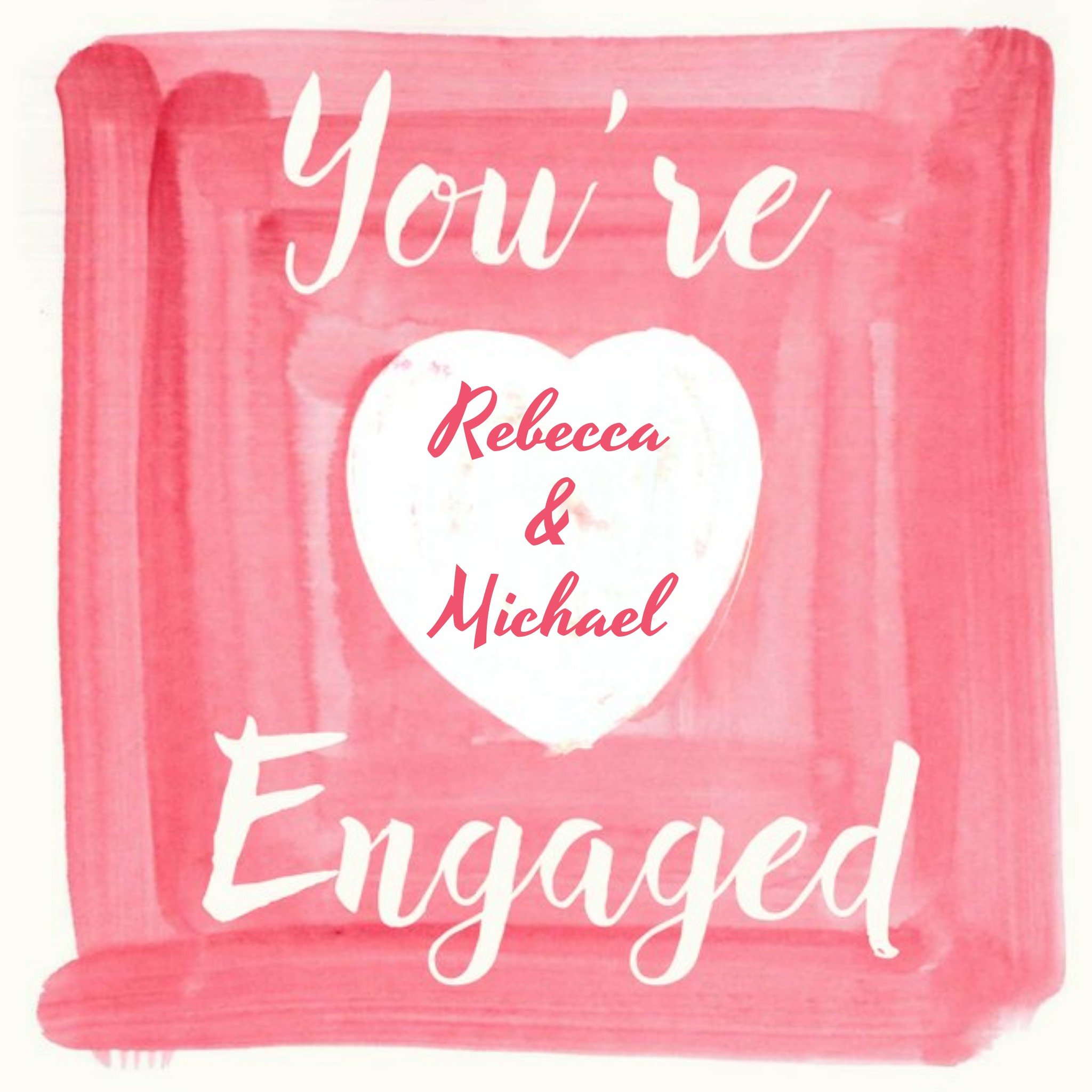 Pink And White Brush Strokes Personalised Engagement Card, Square