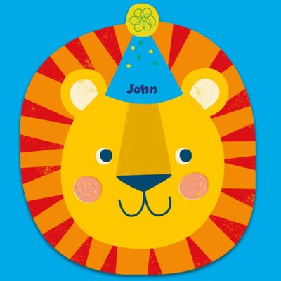 Cartoon Illustration Of A Lion On A Blue Background Birthday Card